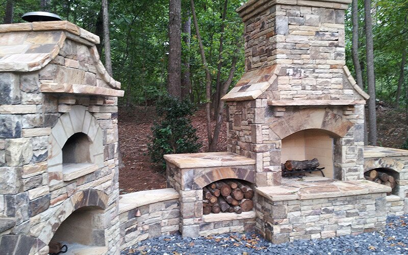 outdoor stone fireplace - stone masonry