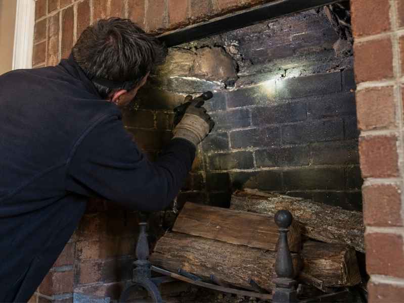 Fireplace repair for a damaged smoke chamber above the firebox in Madison Alabama